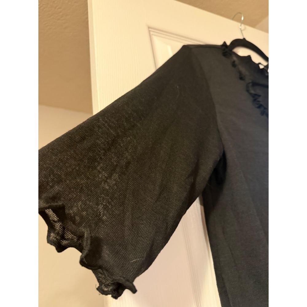 Kate Kasin Black Ruffle Sheer Knit Shrug Cardigan Tie Front Bolero XL - Picture 2 of 7